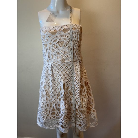 FRANCESCA'S Womens Giselle Strapless Lace Mini Dress Floral White & Cream Large - Picture 5 of 10